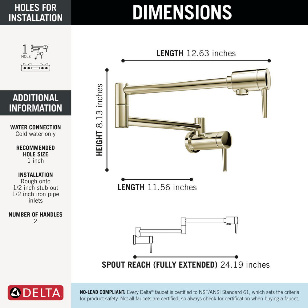 1165LF Pot Filler Polished Nickel