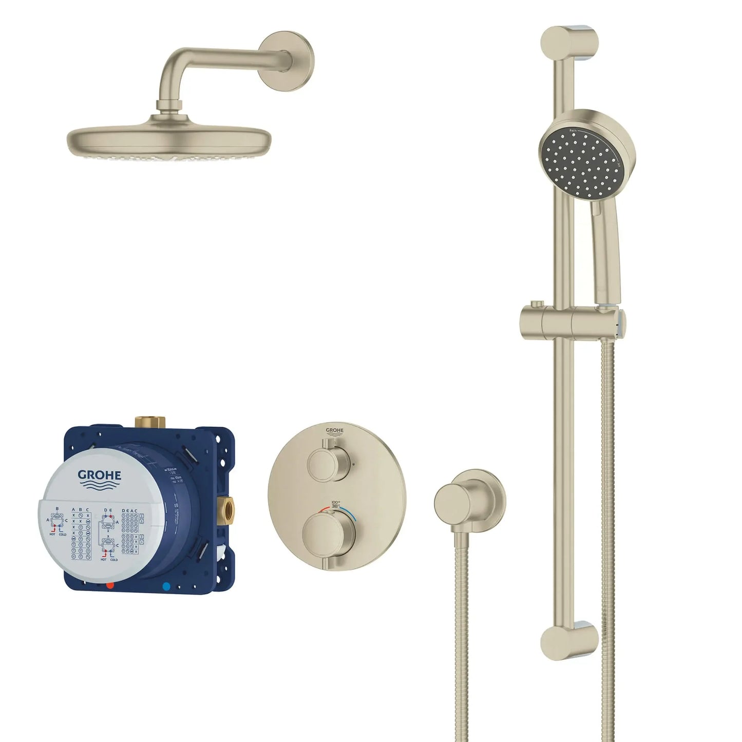 Grohe Grohtherm Round Thermostatic Shower Kit with Rough-In Valve, 7.1 GPM