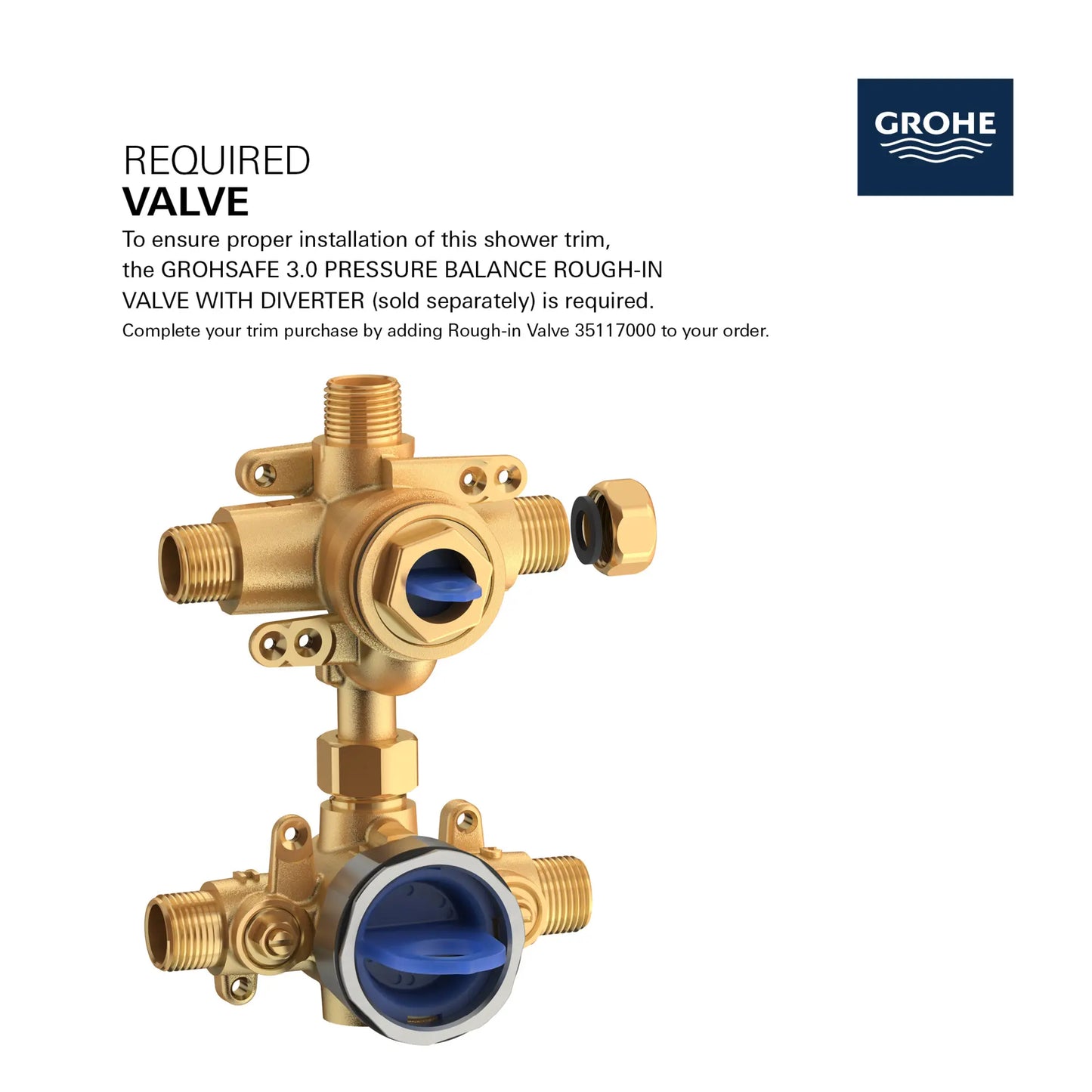 Grohe Eurocube Pressure Balance Valve Trim with 2-Way Diverter with Cartridge - 29422