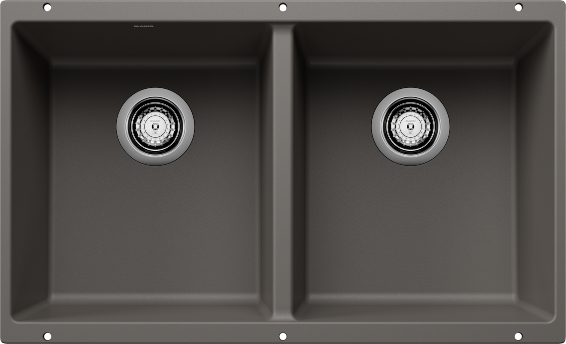Blanco Precis U 2 Equal Double Bowl Undermount Kitchen Sink - Volcano Gray
