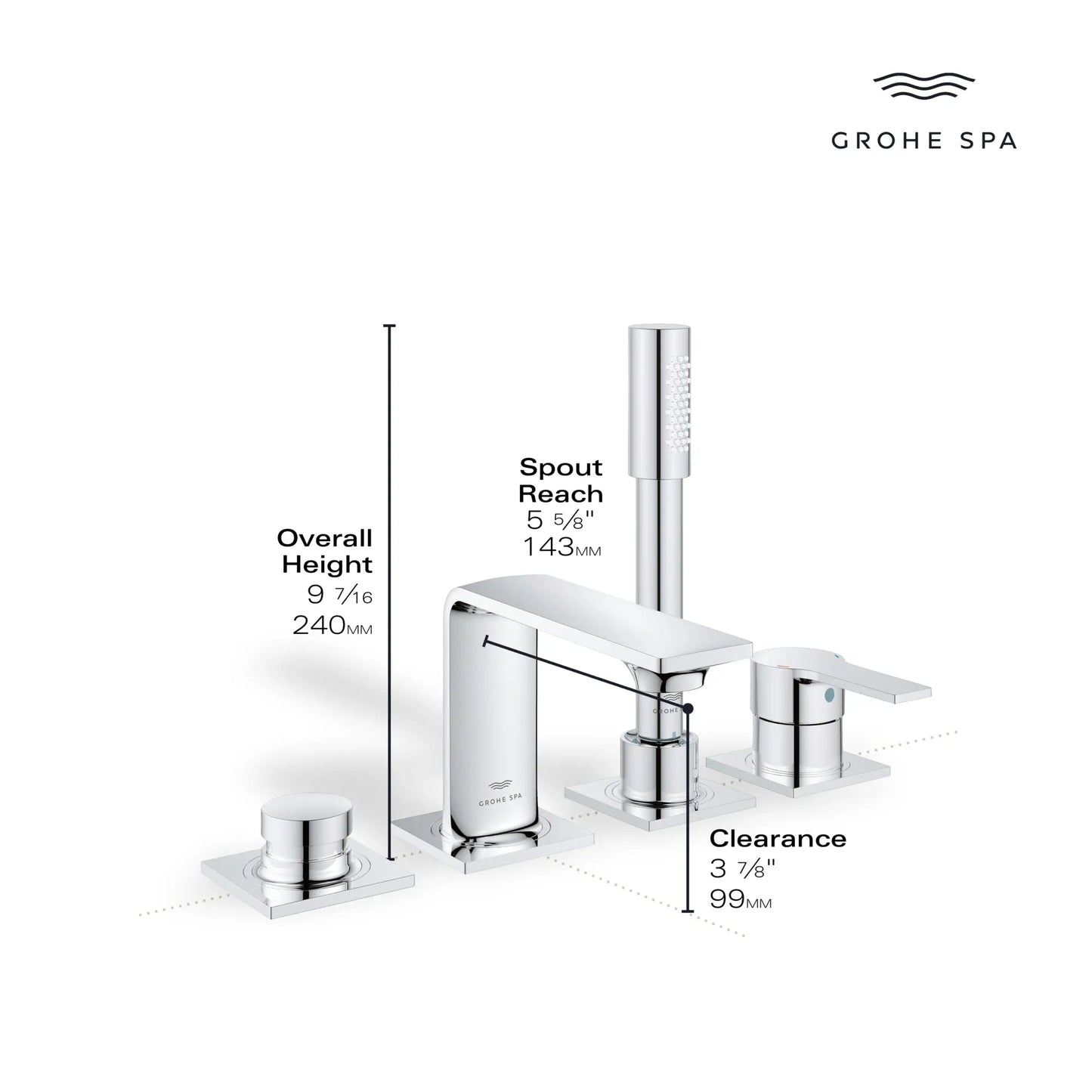Grohe Allure New 4-Hole Single-Handle Deck Mount Roman Tub Faucet With 1.75 GPM Hand Shower