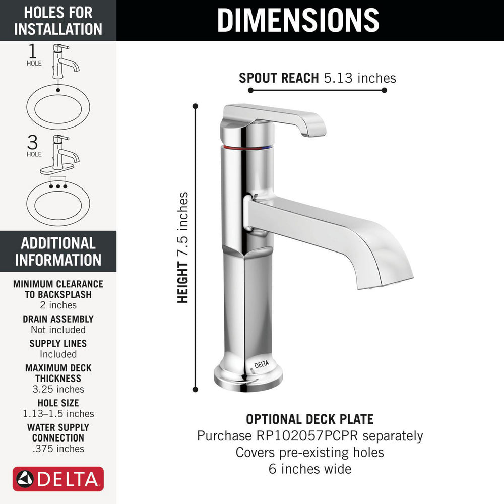 Robinet de salle de bain Delta Tetra à poignée unique, sans drain - 589