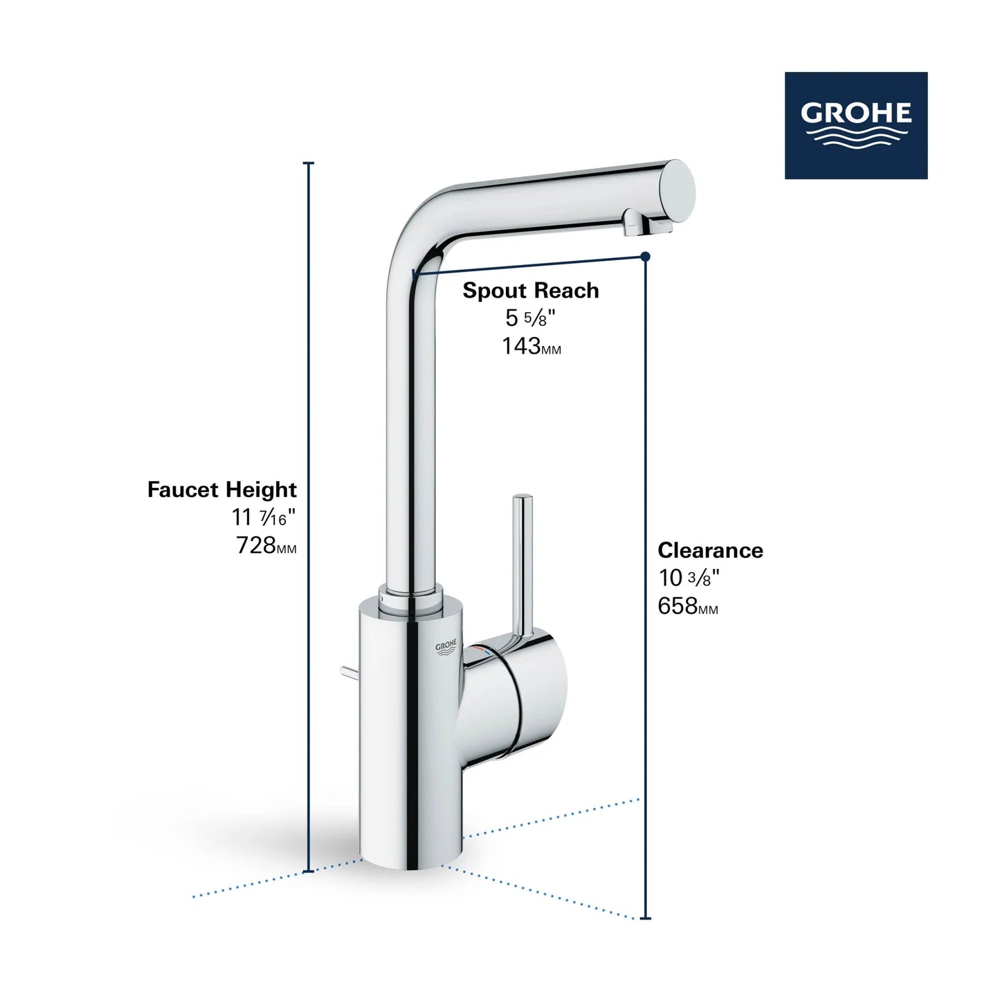 Grohe Concetto Single Hole Single-Handle L-Size Bathroom Faucet 4.5 L/min (1.2 gpm) - 23737