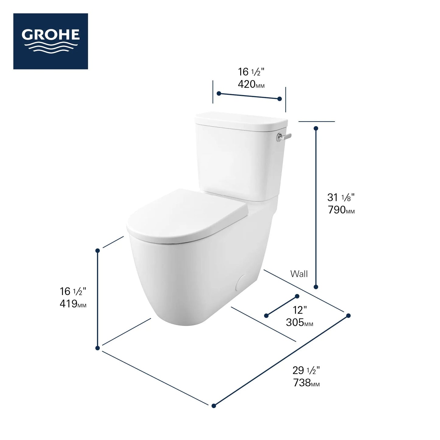 Grohe Essence 2-Piece 4.8 Lpf (1.28 Gpf) Right-Hand Trip Lever Right Height Elongated Toilet - 39676