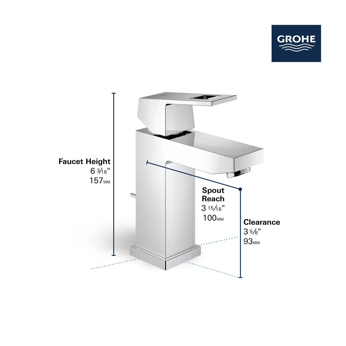 Grohe Eurocube Single Hole Single-Handle S-Size Bathroom Faucet 1.2 GPM, Less Drain