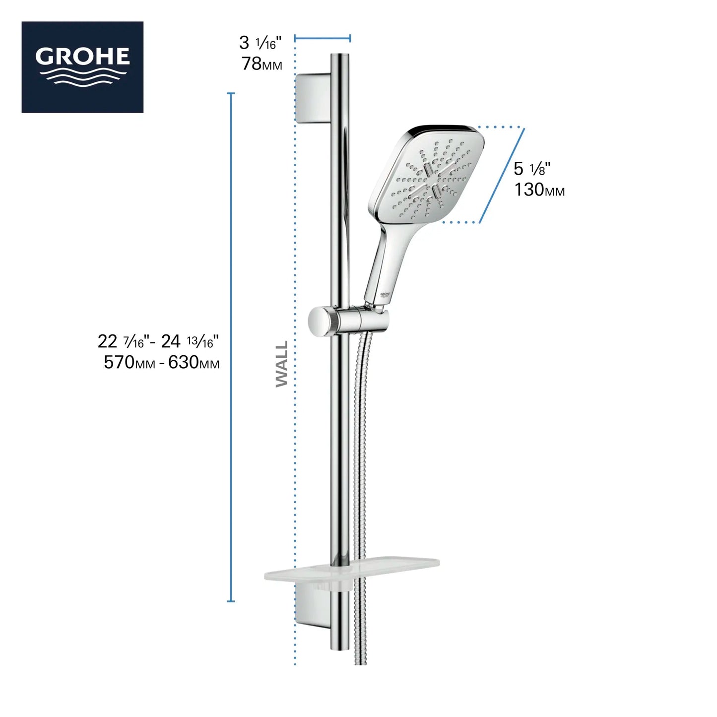 Grohe Rainshower SmartActive 24" Shower Slide Bar Kit - 3 Sprays, 6.6 L/min (1.75 gpm) - 26585
