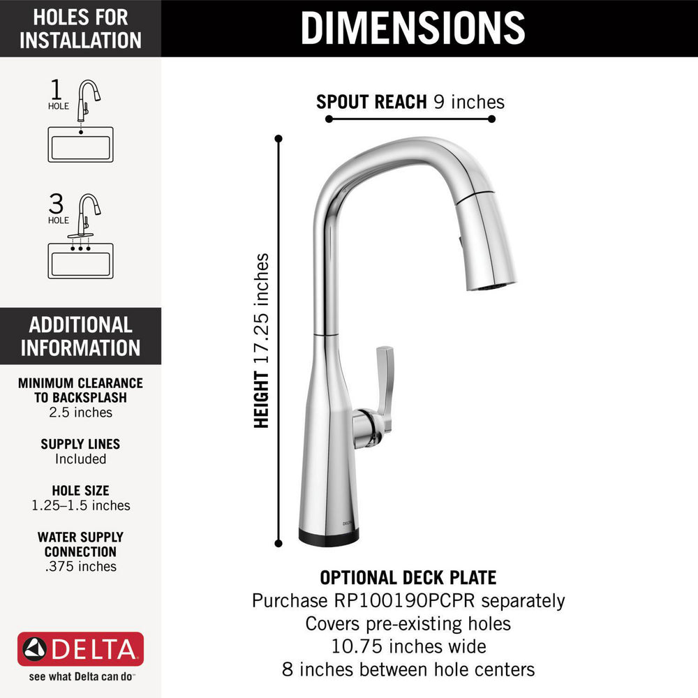 Delta Stryke Single Handle Pull-Down Kitchen Faucet with Touch2O Technology - 9176T
