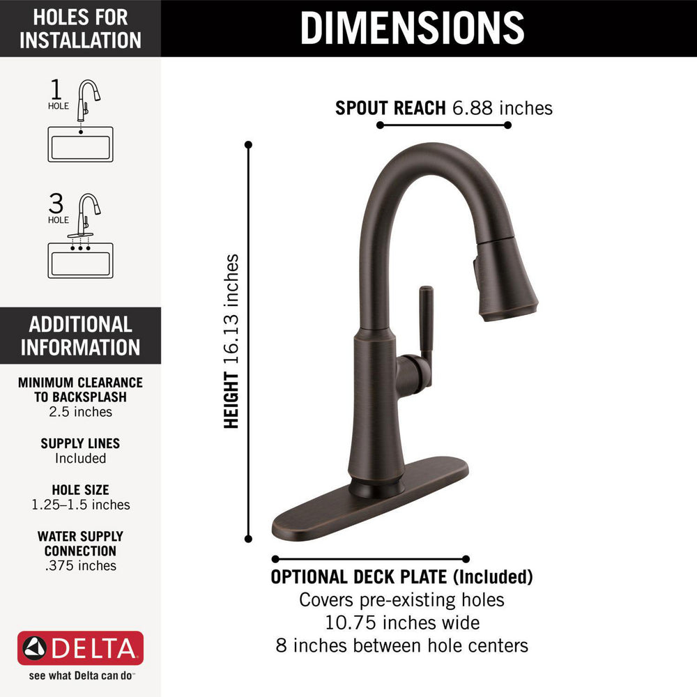 Delta Coranto Single Handle Pull Down Bar/Prep Faucet with Touch2O Technology - 9979T