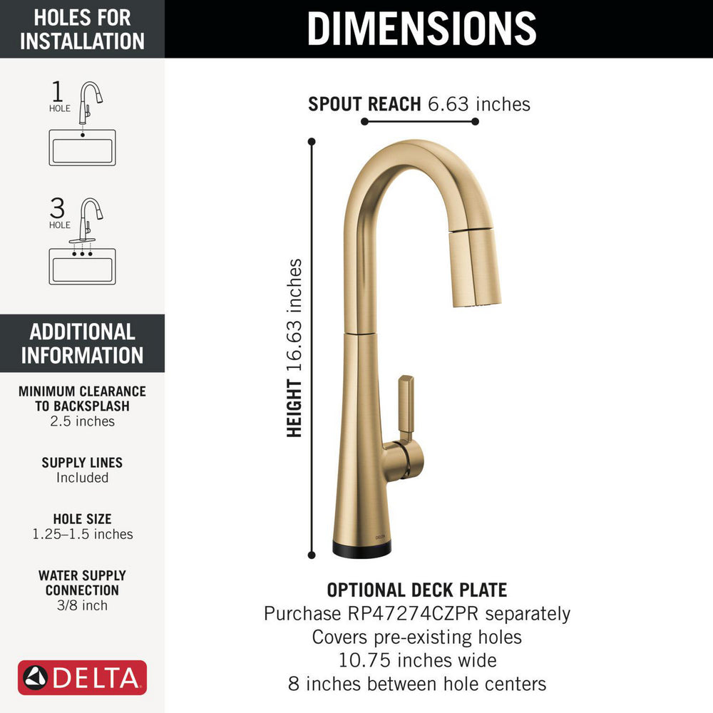 Delta Monrovia Touchless Pulldown Bar Faucet - 9991TL