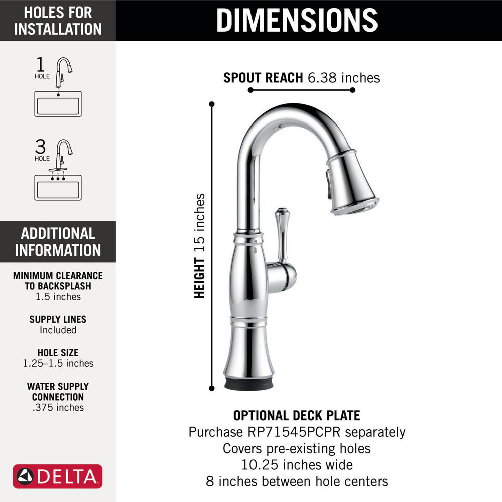 Delta Cassidy Single Handle Pulldown Bar/Prep with Touch2O Technology - 9997T