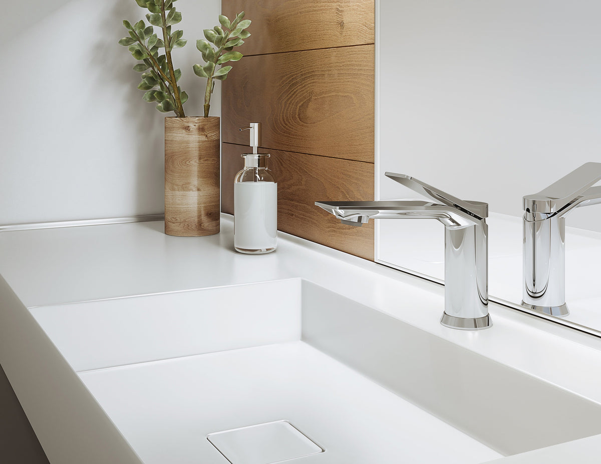 Baril Profile B46 B46-1010-00L lavatory faucet in Polished Chrome, installed setting