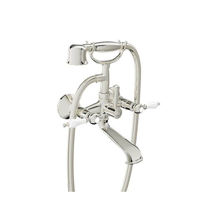 Baril Victoire B74 Wall-Mounted Tub Faucet - Polished Nickel / White