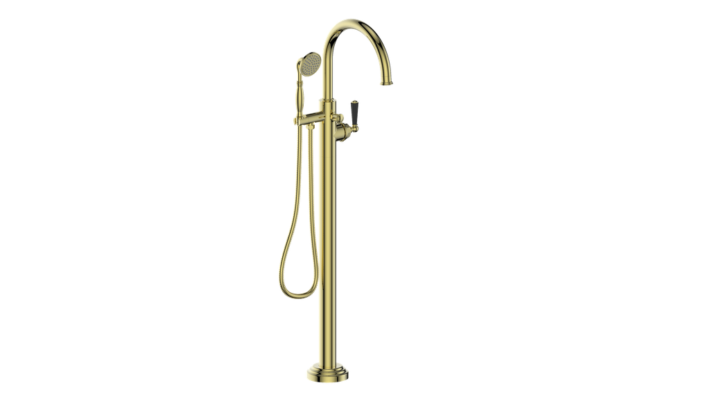 Vogt Carinthia Floor-Mount Tub Filler in Brushed Gold & Matte Black with Octagonal Handle – BF.C2.2100.BGB