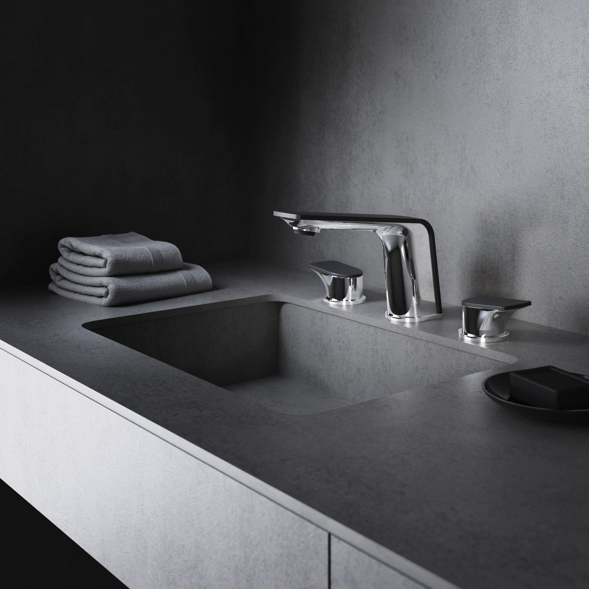 Baril Accent B56 B56-8009-00L faucet in Smokey Chrome, bathroom setting with other fixtures sold separately
