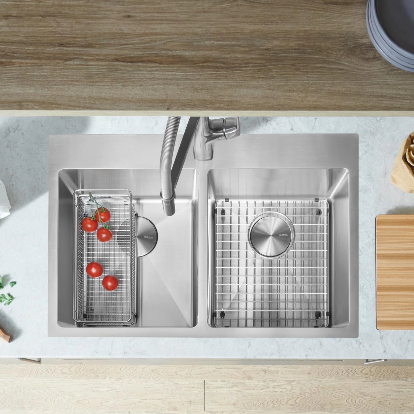 Évier de cuisine Blanco Quatrus R15 double à poser en acier inoxydable