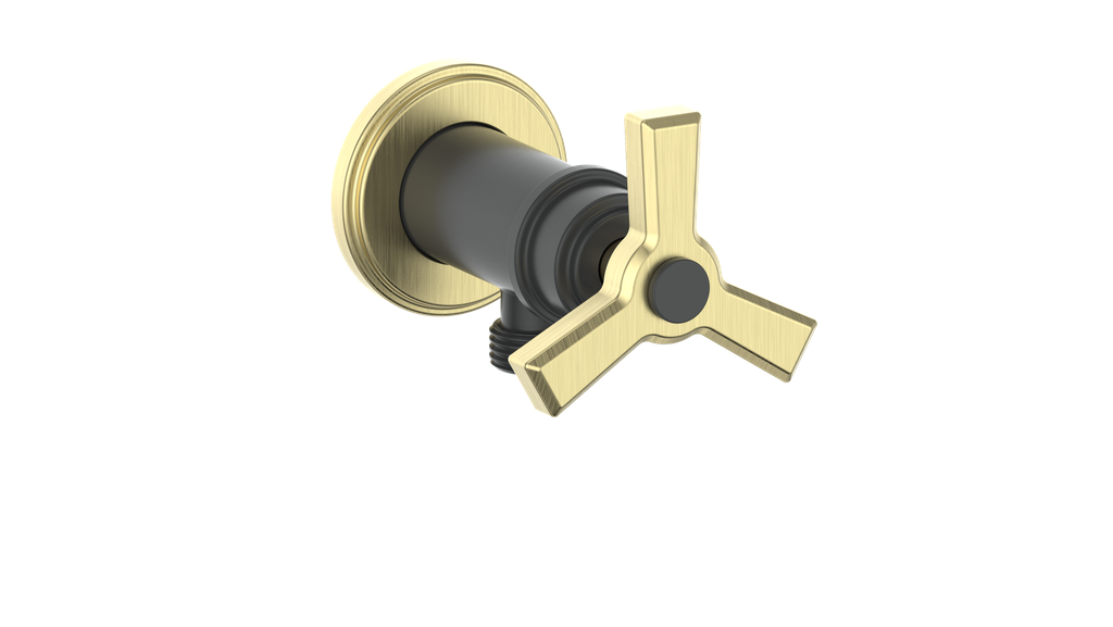 Vogt Zehn Elbow Connector with Shut-Off, 3-Spoke Handle - Brushed Gold / Matte Black (EC.Z3.02.BGB)