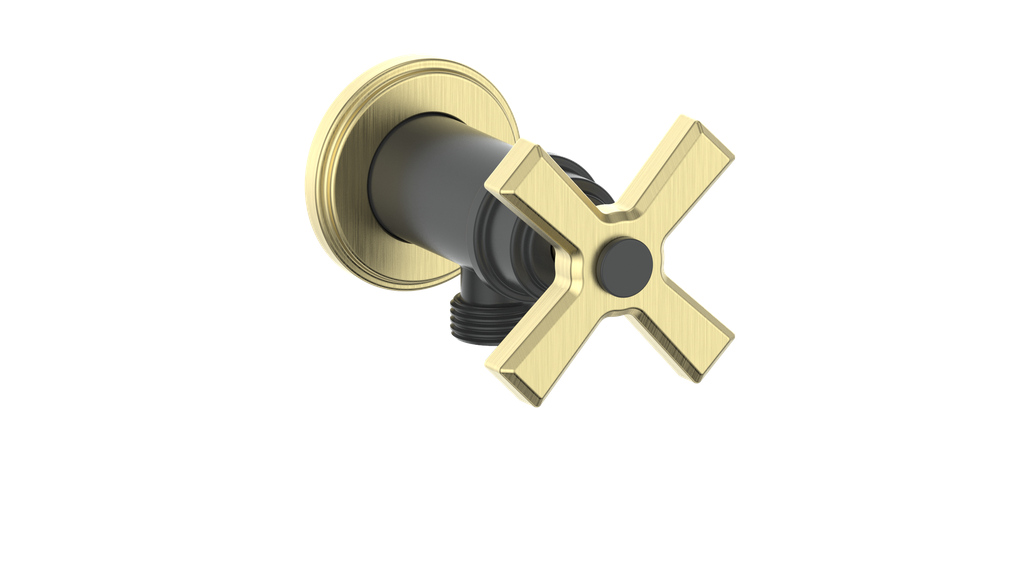 Vogt Zehn Elbow Connector with Shut-Off, 4-Spoke Handle - Brushed Gold / Matte Black (EC.Z4.02.BGB)