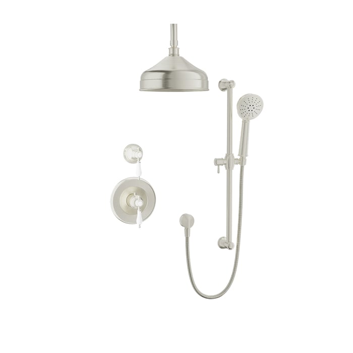 Baril Victoire B74 Complete Thermostatic Shower Kit - Brushed Nickel / White