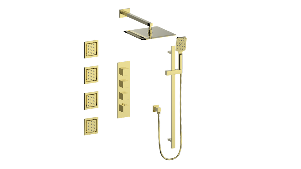 Vogt Kapfenberg 3/4-inch High-Flow Thermostatic Shower Kit with Body Jets SET.KG.350.930 in Brushed Gold