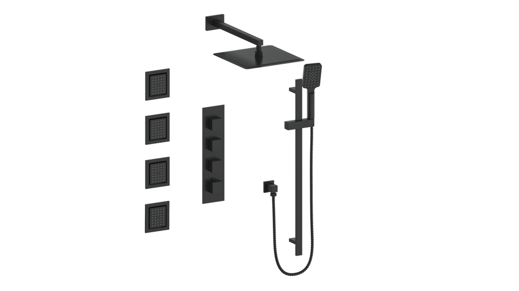 Vogt Kapfenberg 3/4-inch High-Flow Thermostatic Shower Kit with Body Jets SET.KG.350.930 in Matte Black