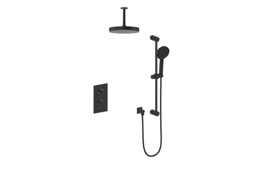 Vogt Mond 2-Way Thermostatic Shower System With Rough-In Valve & Ceiling Arm, Matte Black