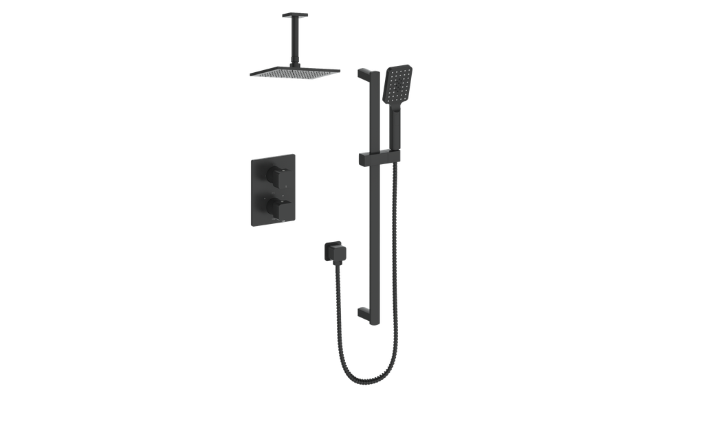Vogt Niveau 2-Way Thermostatic Shower System with 6" Ceiling Arm in Matte Black - SET.NU.220.216.MB