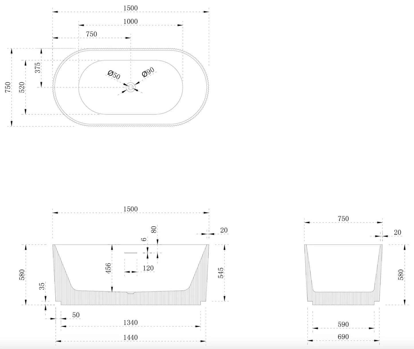 Kodaen Roman One-Piece Free-Standing Bathtub