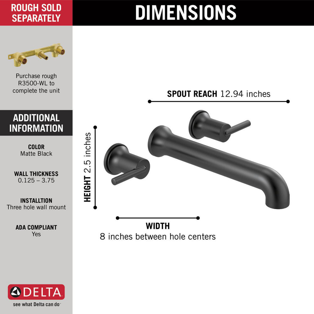 Delta Contemporary Wall Mounted Tub Filler Trim - T5759