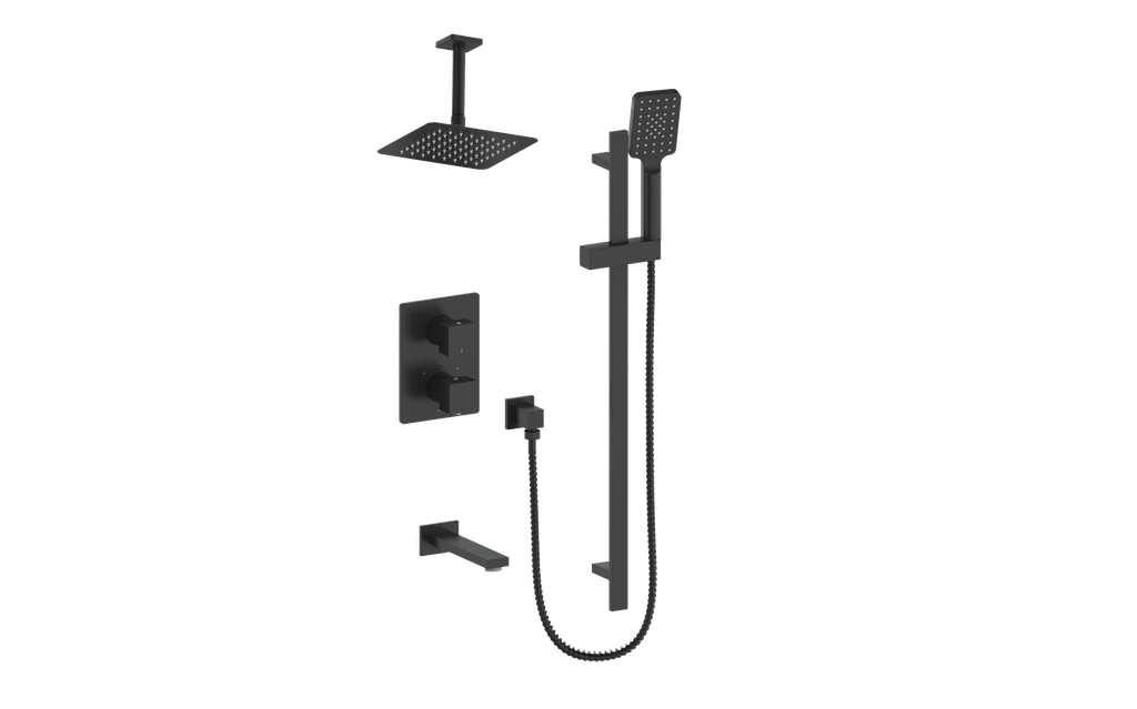 Vogt Kapfenberg 3-Way Thermostatic Shower Kit Trim with 6-inch Ceiling Arm TM.KG.320.316 in Matte Black