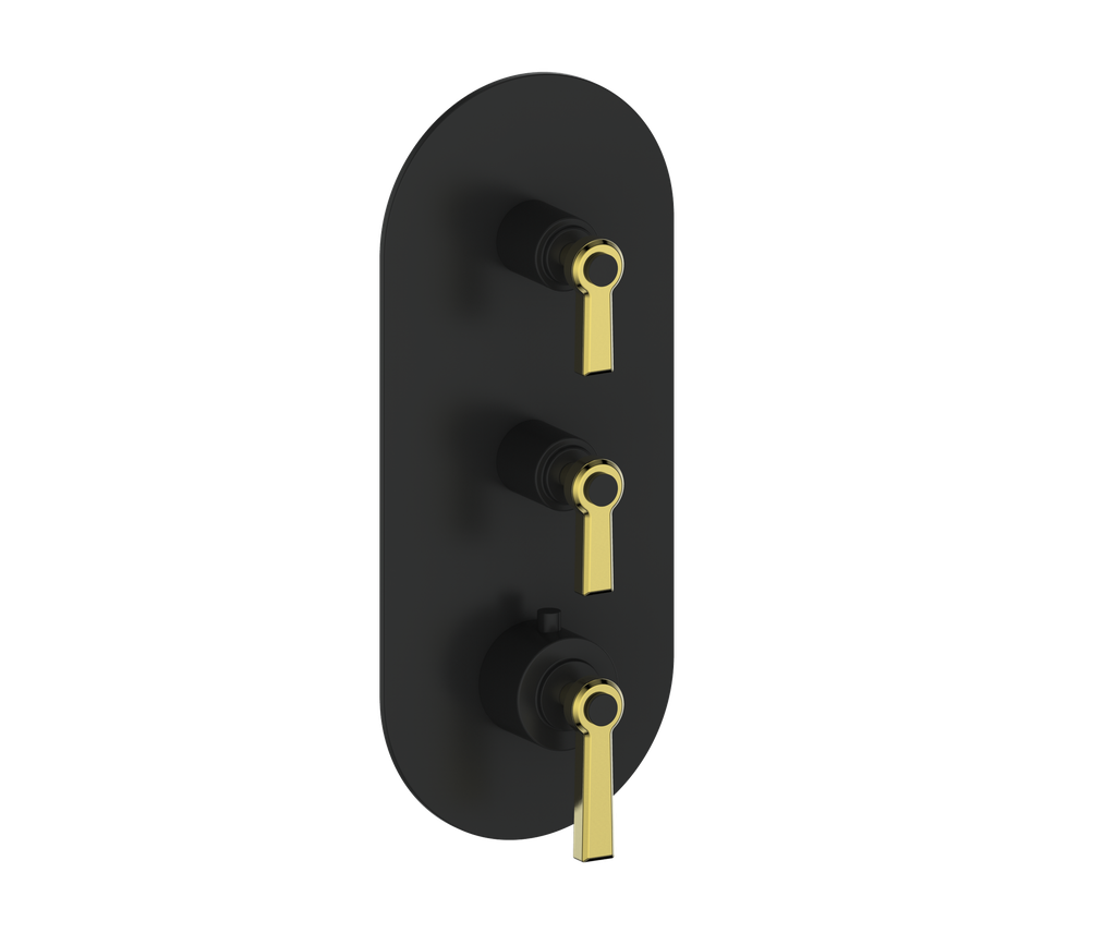 Vogt Zehn Trim for 3/4" High-Flow Thermostatic Valve with 2 Stops, Lever Handle - Brushed Gold / Matte Black (TM.Z1.250.BGB)