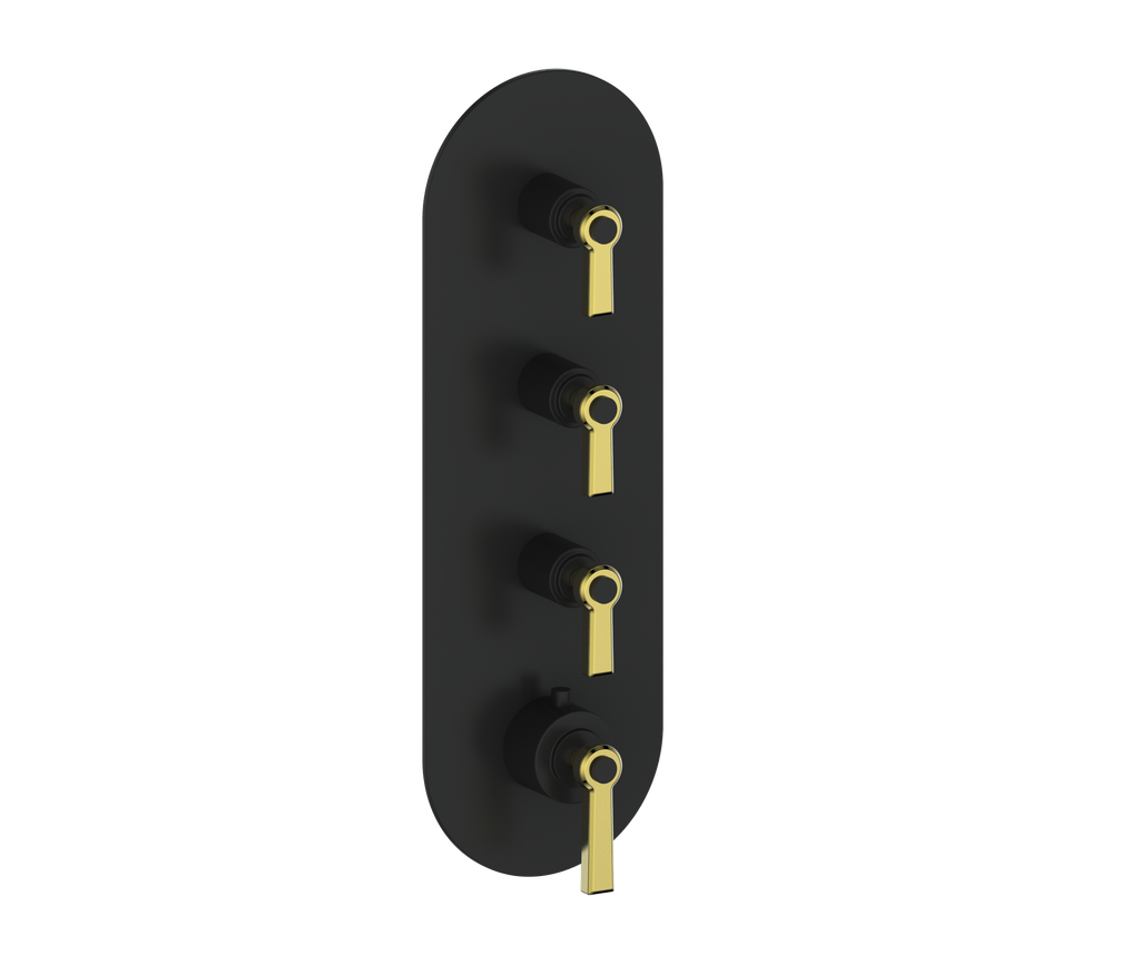 Vogt Zehn Trim for 3/4" High-Flow Thermostatic Valve with 3 Stops, Lever Handle - Brushed Gold / Matte Black (TM.Z1.350.BGB)