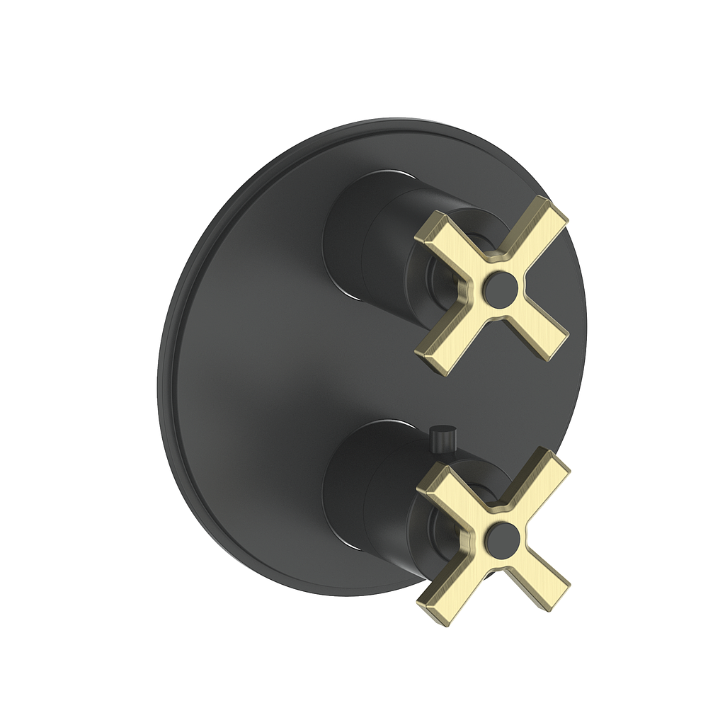 Vogt Zehn Trim for 3-Way Thermostatic Valve, 4-Spoke Handle - Brushed Gold / Matte Black (TM.Z4.320.BGB)