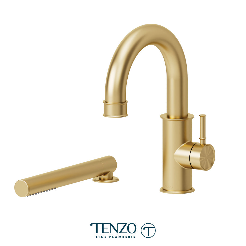 Tenzo Alyss 2-Piece Deck Mount Tub Filler with Hand Shower - ALY31 - Brushed Gold