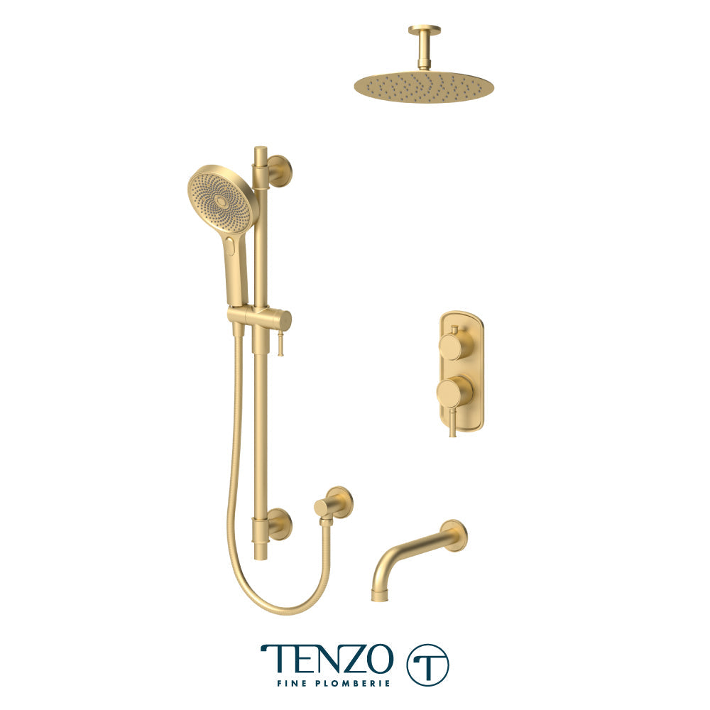 Tenzo Alyss ALYPB33-511315 3-function ceiling-arm shower kit in brushed gold