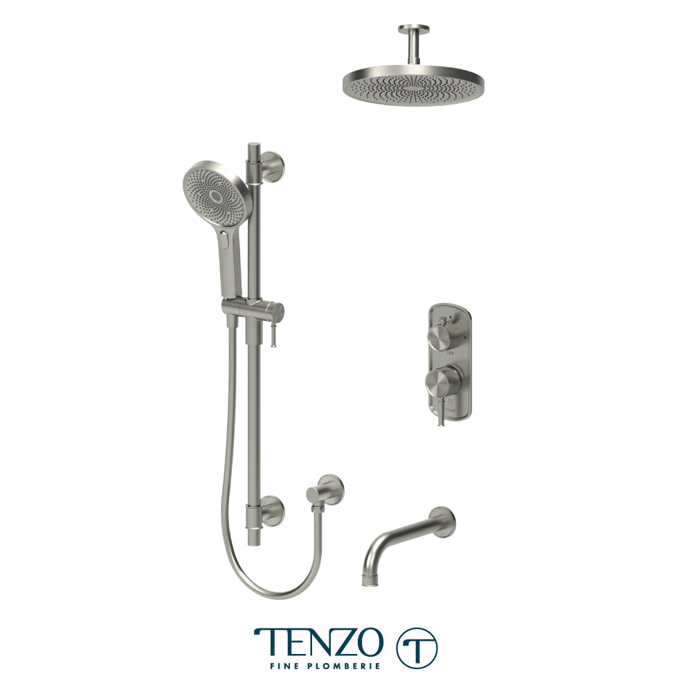 Tenzo Alyss ALYPB33-511345 3-function ceiling-arm shower kit in brushed nickel