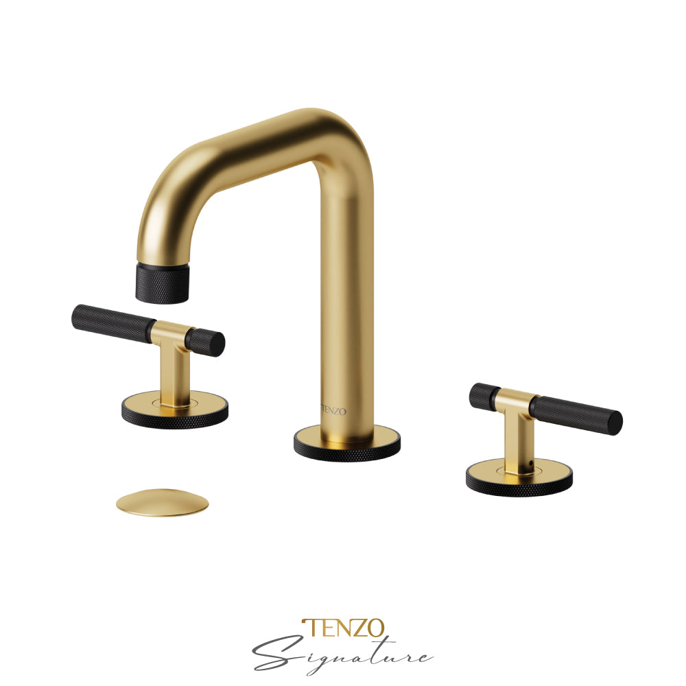 Tenzo Bellacio BE13-F 8 inch widespread lavatory faucet brushed gold with matte black