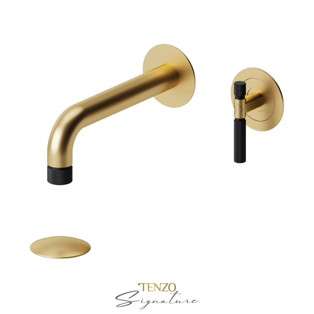 Tenzo Bellacio BE14-F wall mount lavatory faucet brushed gold with matte black