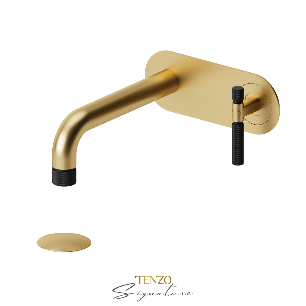 Tenzo Bellacio Single Plate Wall Mount Lavatory Faucet With Overflow Drain, Smaller Knurled - BE15-F-P