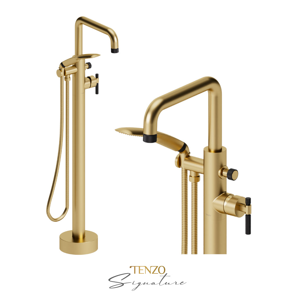 Tenzo Bellacio Freestanding Tub Filler with Hand Shower, Smaller Knurled - BE52-F