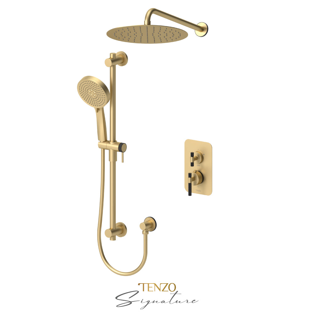 Tenzo Bellacio T-Box 2-Function Pressure Balance Shower Kit, 12” AirBoost Rain Head, Larger Knurled - BEPB32-20112-C