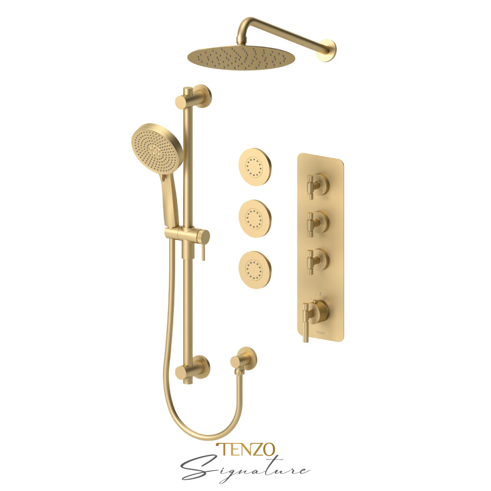 Tenzo Bellacio Extenza 3-Function Thermostatic Shower Kit Trim, 10" AirBoost Rain Head & 3 Body Jets, Smaller Knurled - F-BET43-571168-F