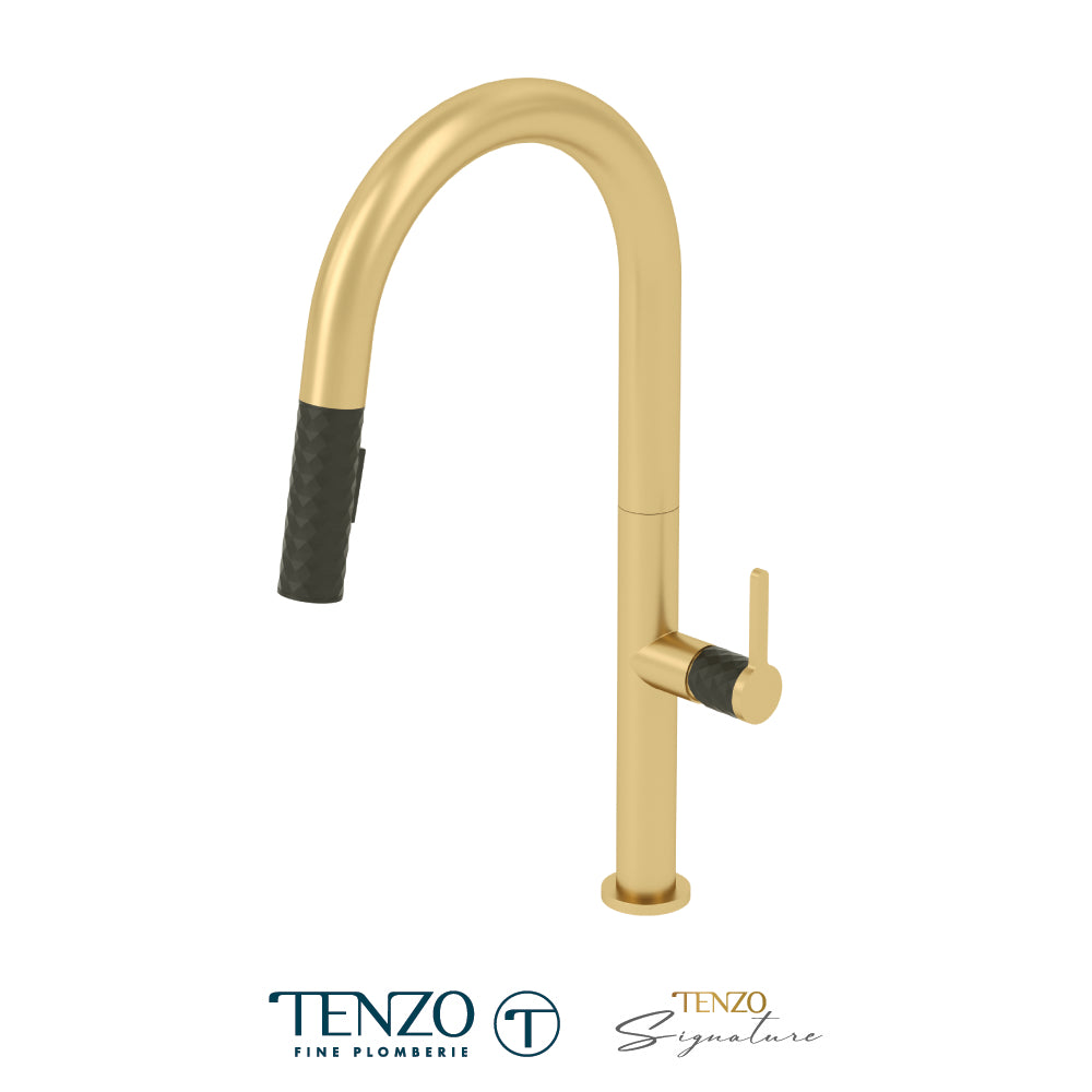 Tenzo Calozy Pull-Down Single-Handle Kitchen Faucet With C-Spout & 2-Function Sprayer - CA130