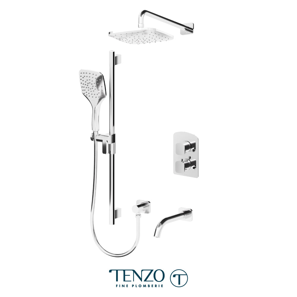 Tenzo Delano T-Box 3-Function Thermostatic Shower Kit Trim, 9" Rain Head, Wall Arm & Tub Spout - F-DET33-501145