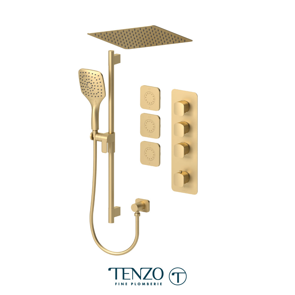Tenzo Delano Extenza 3-Function Thermostatic Shower Kit, 12" Recessed Ceiling Rain Head & 3 Body Jets - DET43-601658