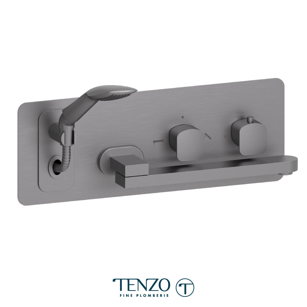 Tenzo Delano Wall Mount Thermostatic Tub Filler With Swivel Spout & Hand Shower, Rough & Trim - DET74