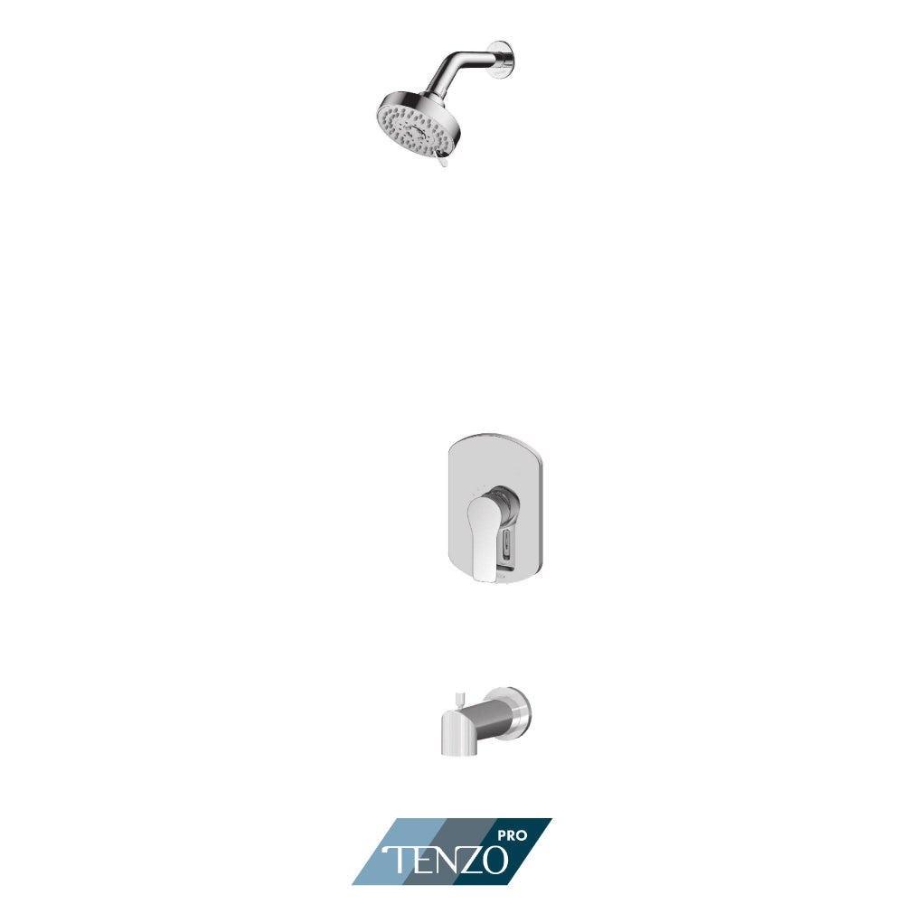 Tenzo Galia Pressure Balance Shower Kit Trim, 4" Shower Head & Tub Spout With Diverter - F-GAPB21-0112