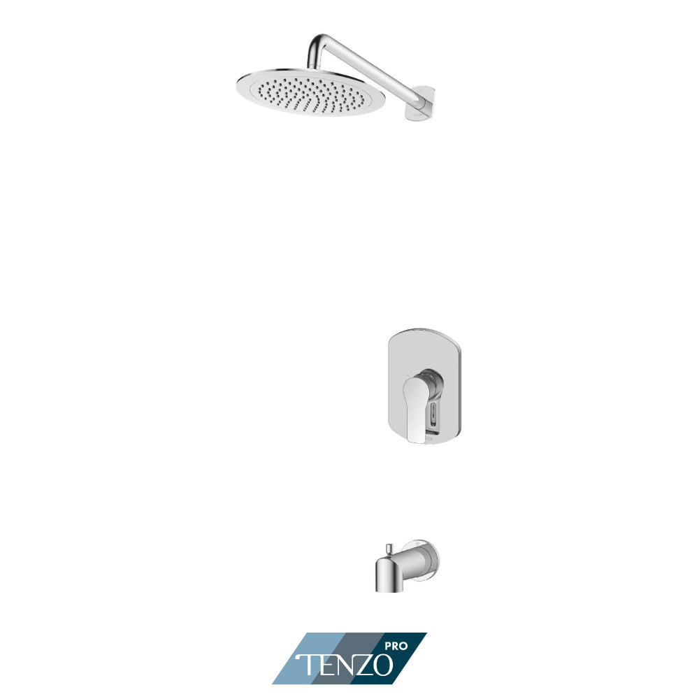 Tenzo Galia Pressure Balance Shower Kit Trim, 9" Round Rain Head & Tub Spout With Diverter - F-GAPB21-R0132