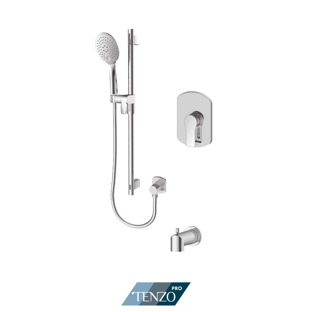 Tenzo Galia Pressure Balance Shower Kit Trim, Sliding Bar Kit With Round Hand Shower & Tub Spout With Diverter - F-GAPB21-R1102