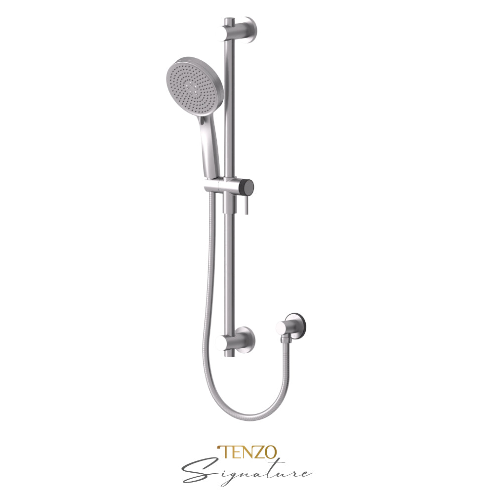 Tenzo Signature Sliding Bar Kit Smaller Knurled, Round Bar & HS-227 Round Hand Shower, With Supply Elbow - KRD-362712-F