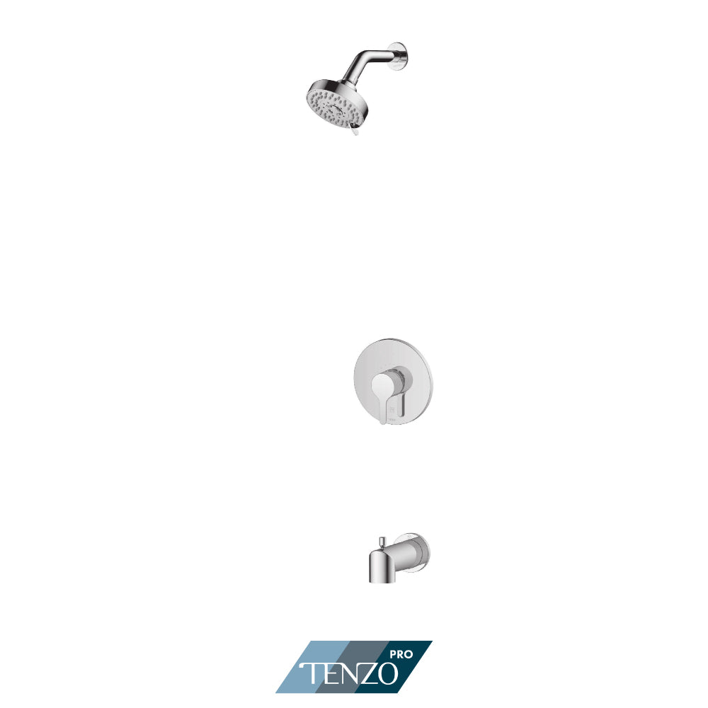 Tenzo Mylo Pressure Balance Shower Kit Trim, 4" Shower Head & Tub Spout With Diverter - F-MYPB21-0112